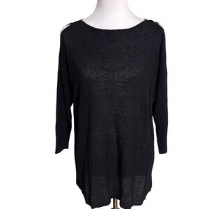 J. Jill Black Knit Linen Crew Neck Sweater with Cold Shoulder